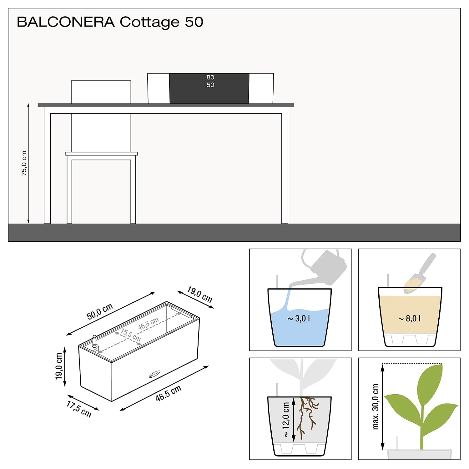 BALCONERA Cottage 50 Mocha, Se - Self-Watering Planter 评论和价格